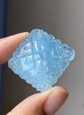 保真 大号天然海蓝宝中国结吊坠 蓝色男女吉祥结项链挂坠水晶雕刻