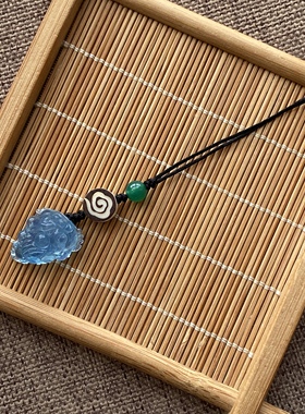 纯天然海蓝宝三脚金蟾钥匙扣蓝色包包挂件三足瑞兽男女水晶保真