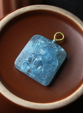 天然海蓝宝花开富贵吊坠女生水晶