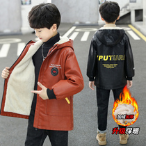 2023 Autumn Winter New Korean Version Boy Leather Coat Jacket CUHK Tong Warm Winter Clothing Children Casual Plus Suede Leather Jacket