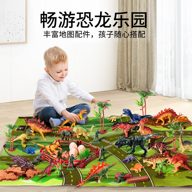 恐龙玩具儿童小男孩三角龙软胶套装大霸王龙世界仿真动物模型手办 - 图0