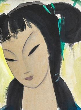 林风眠蓝衣仕女图挂画装饰画壁画客厅国画人物画字画书画卷轴装裱