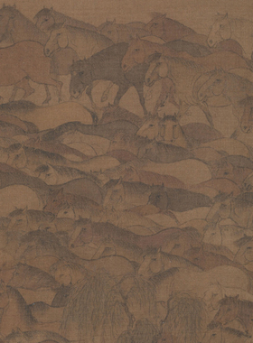 李公麟临韦偃牧放图卷朱元璋题跋骏马挂画国画客厅装饰画卷轴装裱