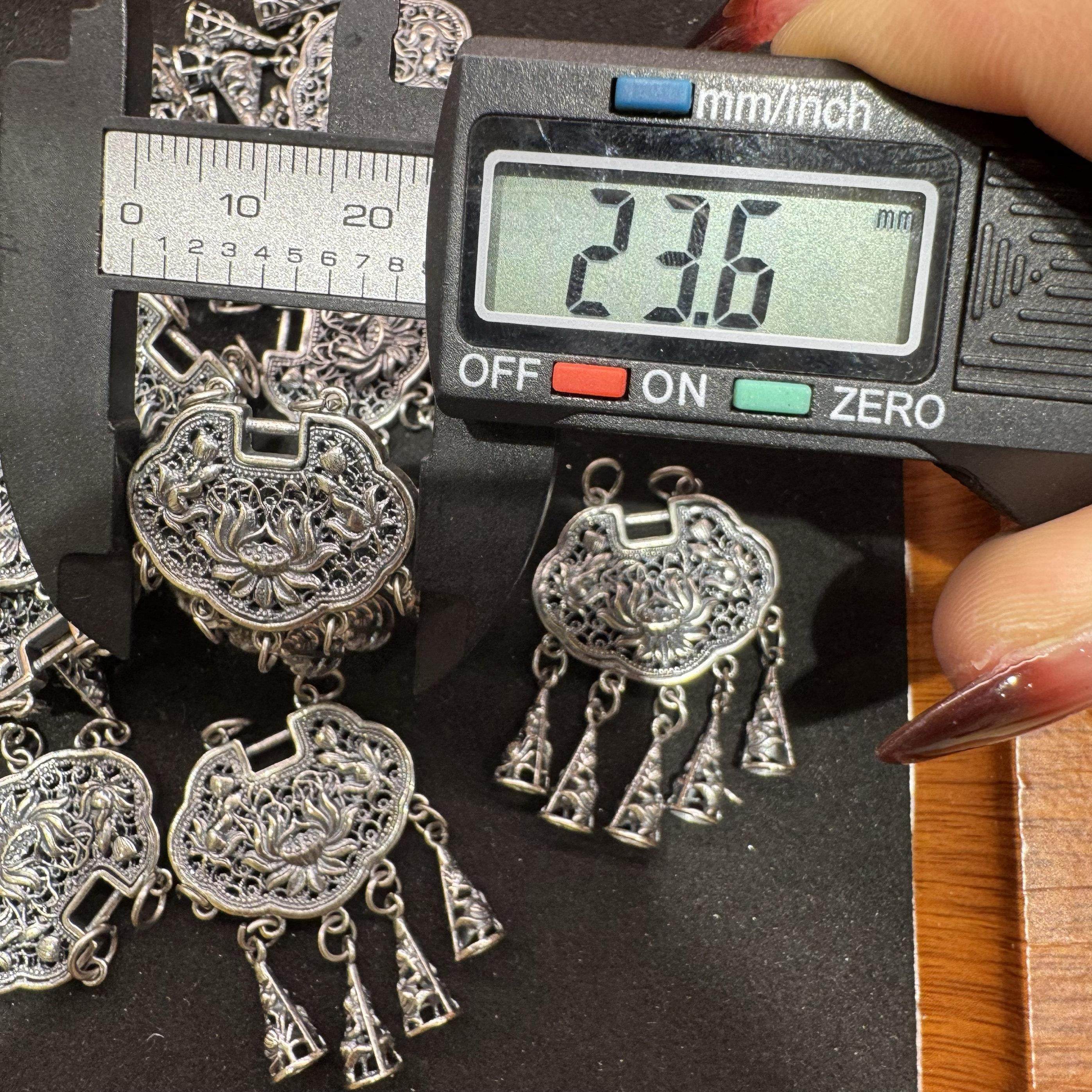 DIY精工三七老银复古双面镂空莲花如意锁子配件女款银锁项坠配饰,淘宝优惠券,粉丝福利购,淘宝优惠卷