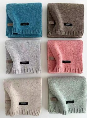 澳洲花纱羊毛wool100%纯色围巾女秋冬保暖氛围感针织围脖加厚披肩