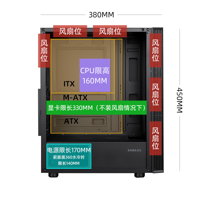 先马凡尔赛3台式机电脑主机箱亚克力全侧透中塔MATX背线办公机箱 - 图3