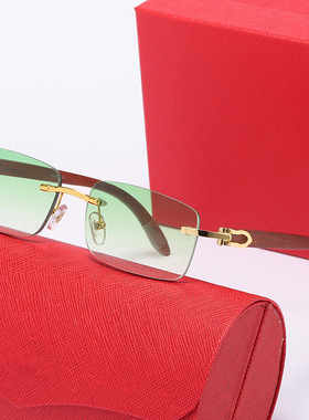 新款无框木质镜腿太阳镜男欧美户外墨镜时尚潮流光学眼镜人体工学