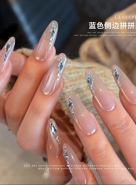小红薯侧边拼钻美甲饰品倒边K9华子切平底钻爆闪湖蓝爱心指甲装