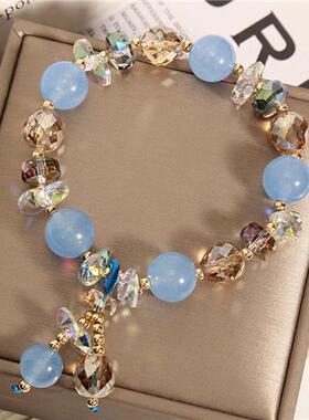 原创彩色海蓝宝天然石水晶手链女ins风学生高级感手串手链批发