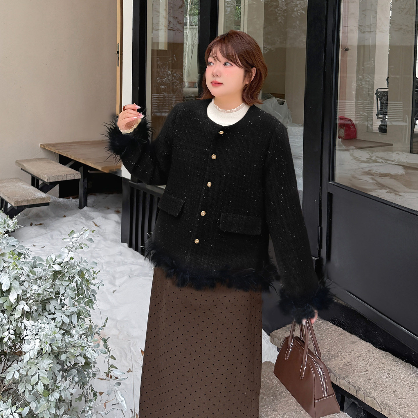 小波家2025冬季胖mm毛条小香风裥棉外套富家千金保暖,淘宝优惠券,粉丝福利购,淘宝优惠卷