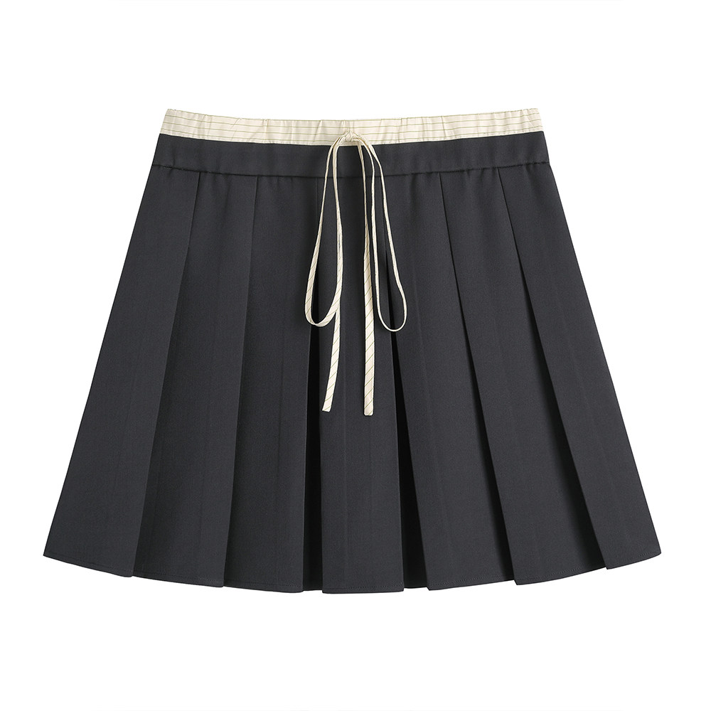 小波家2025秋季胖mm韩版撞色拼接抽绳百搭压褶百褶裙,淘宝优惠券,粉丝福利购,淘宝优惠卷