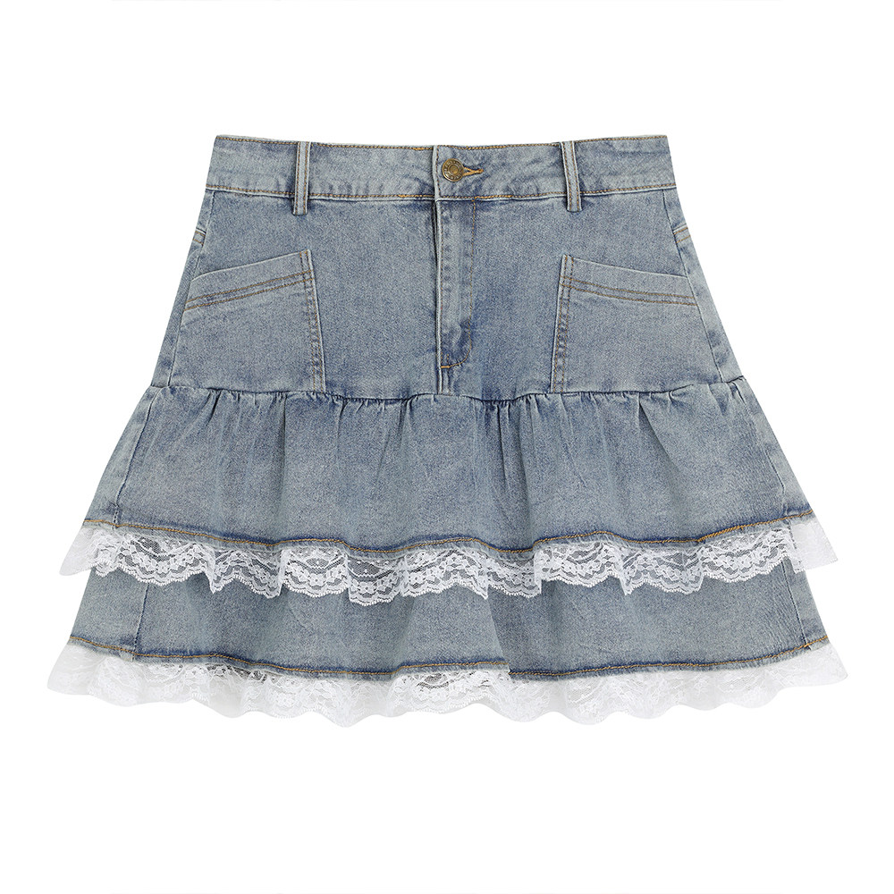 【清仓】小波家2025夏季胖mm韩系重工蕾丝拼接双层蛋糕牛仔裙,淘宝优惠券,粉丝福利购,淘宝优惠卷