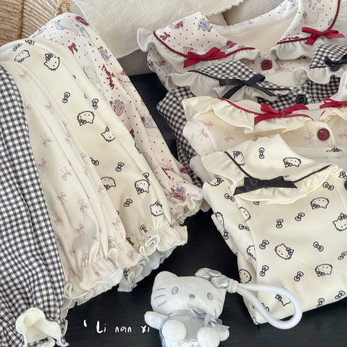 加绒保暖 女童新款秋冬加绒睡衣套装中小童保暖居家服韩系蝴蝶结 - 图0