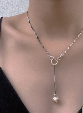 复古S925纯银爱心项链桃心圆珠链