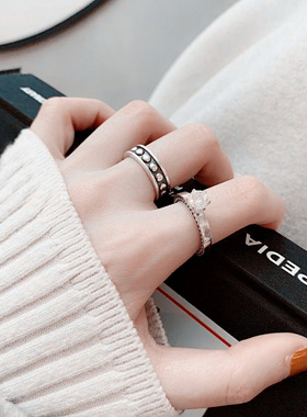 酷酷~s925纯银复古钻女铆钉戒指