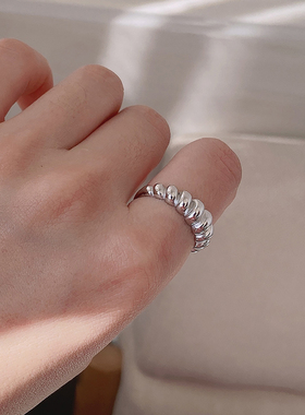 通体925纯银牛角面包可颂ins戒指