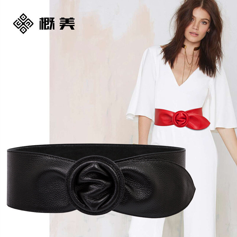 红色女配装饰白色连衣裙配饰宽皮带 概美腰带/皮带/腰链