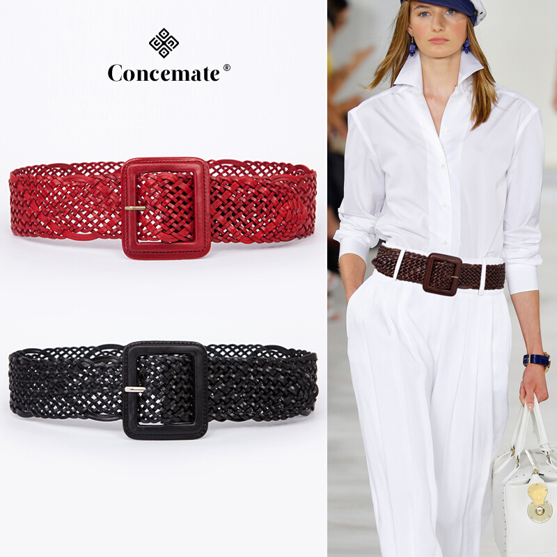 头层牛皮编织女装饰大衣腰封连衣裙 概美腰带/皮带/腰链