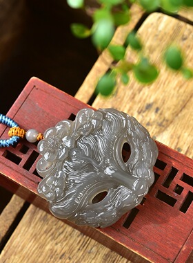 和田玉烟紫面具九尾狐吊坠