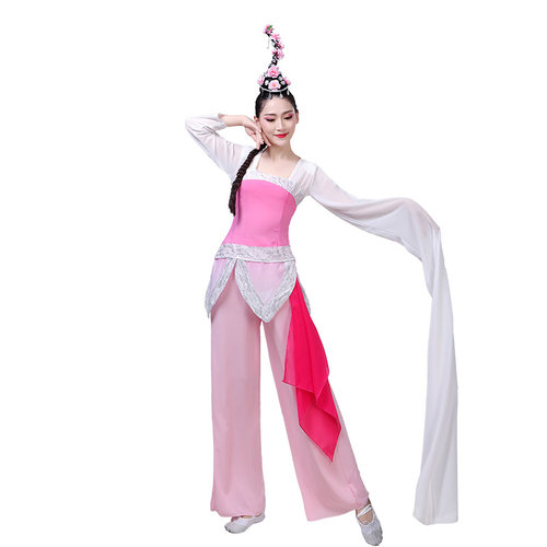 桃夭演出服桃李杯表演服舞台民族舞群舞蹈少儿桃夭古典舞蹈服水袖 - 图3