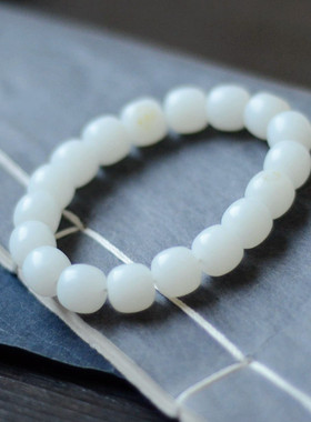 和田玉单圈手链羊脂玉手串高密度12×11mm直径老形珠手链带证书