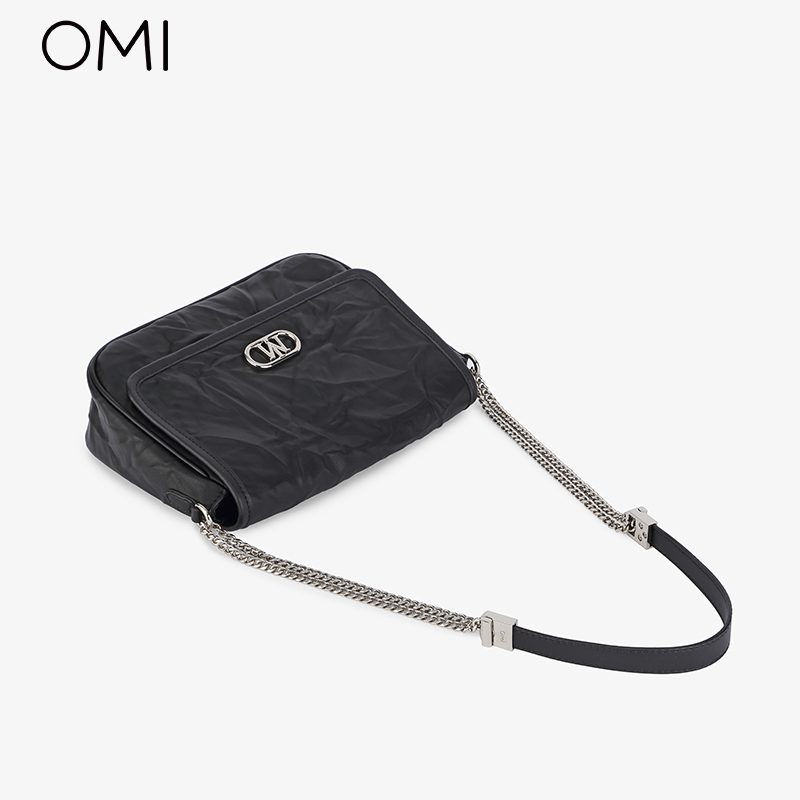 【古岩系列】欧米omi女包流浪链条单肩包2024秋褶皱肌理感翻盖包