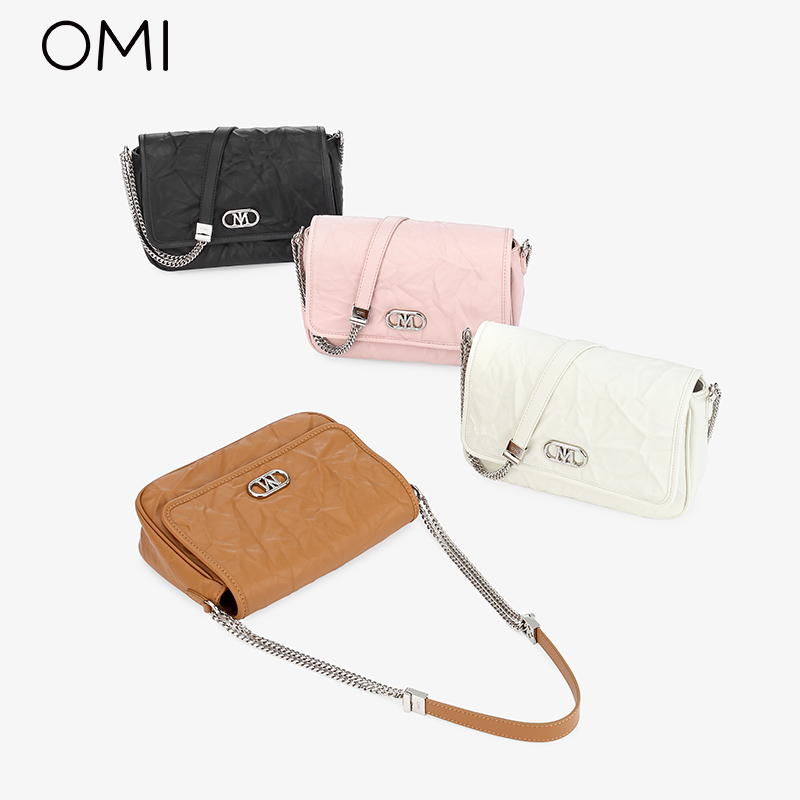 【古岩系列】欧米omi女包流浪链条单肩包2024秋褶皱肌理感翻盖包