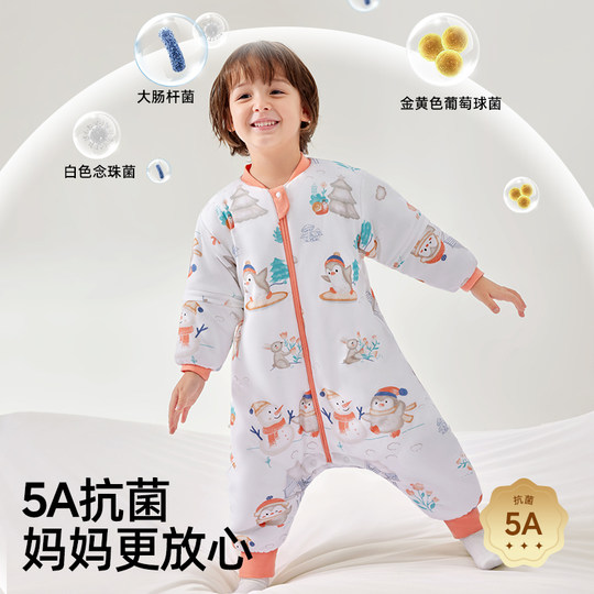 婴儿睡袋春秋款竹棉男女宝宝连体衣儿童家居服睡衣防踢被四季通用