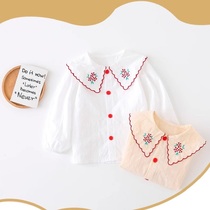 The Jing Kiri Baby Shirt Spring Autumn Long Sleeve Shirt Girl Outside Wearing Blouses Korean Version Small And Medium Children Clothes Foreign Air Autumn Clothes