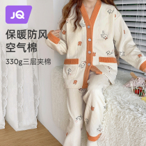 The Jing Ki Moon Subsuit Autumn Winter Postpartum Air Cotton Lactation Pyjamas Pregnant Woman Pregnant Expecting Maternal Big Code Home Dress