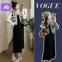 The Jing Kiri Gestational Woman Dress 2023 New Autumn Winter Trendy Knit Cardiovert pendant with dress Two sets 100 Lap Dress Winter Dress