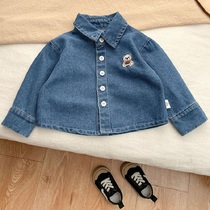 The Jing Kiri Children Shirt Spring Autumn New Baby Shirt With Long Sleeve Flap Collar Middle Childrens Denim Jacket Blouses