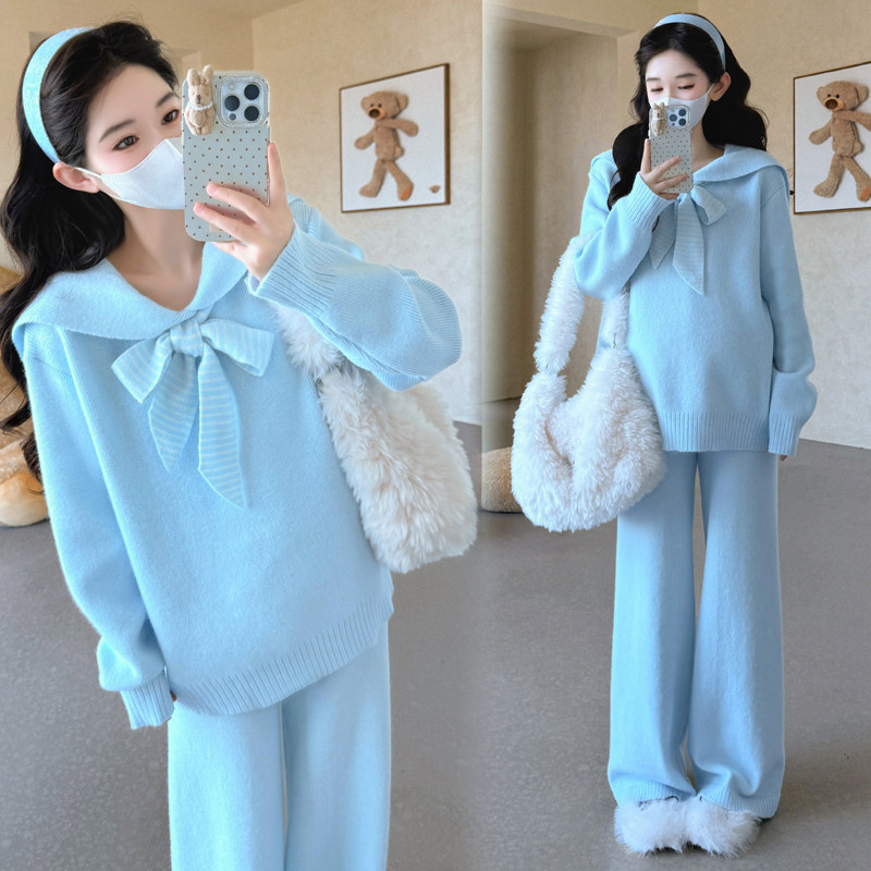 婧麒孕妇装秋冬套装2025新款时尚洋气毛衣针织阔腿裤两件套孕妇装,淘宝优惠券,粉丝福利购,淘宝优惠卷