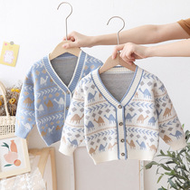 The Jing Ki Boy Knit Cardiovert Spring Autumn 2023 New Girl Jacket Baby Beating Bottom Sweater Childrens Blouse Autumn Winter