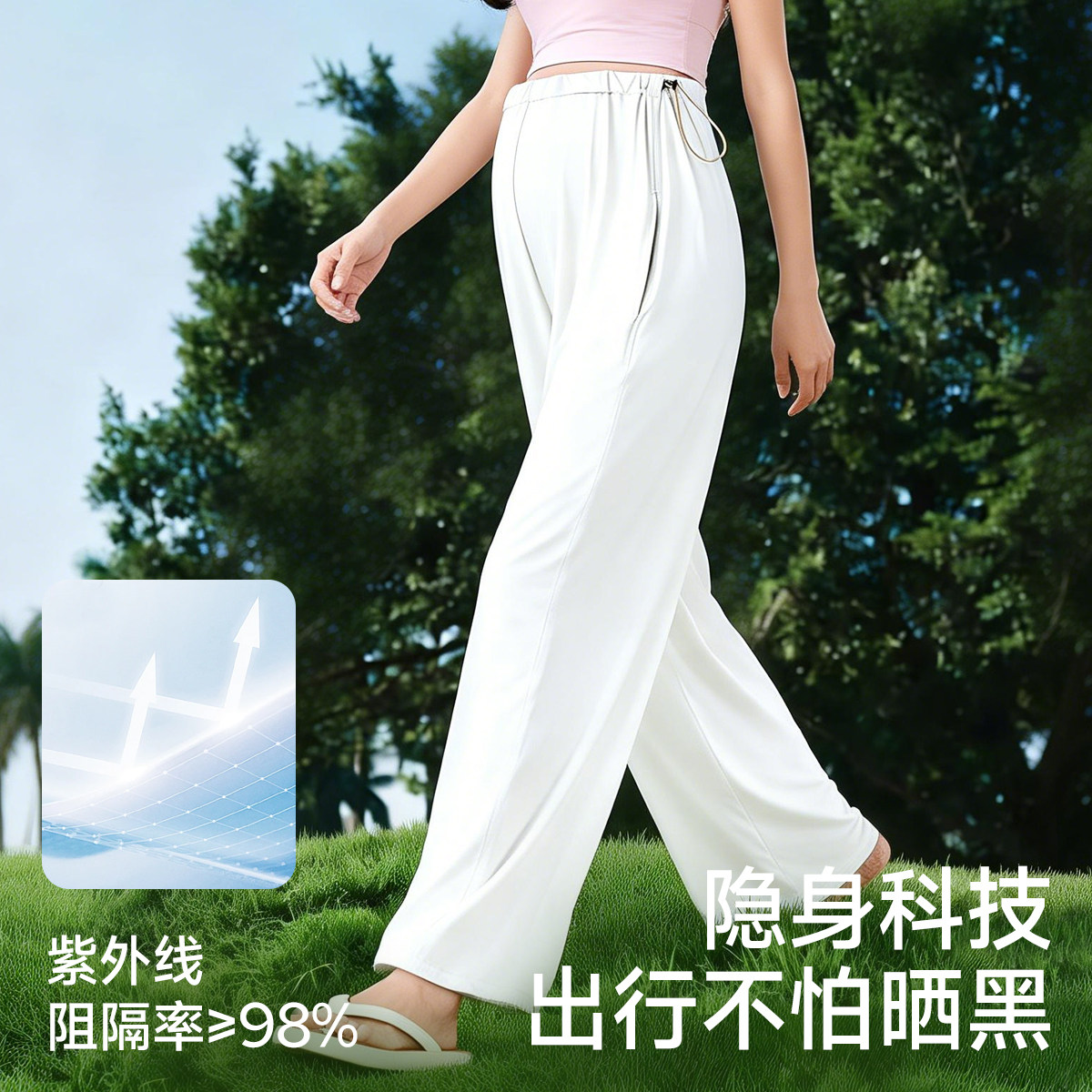 婧麒孕妇防晒裤夏季薄款外穿冰丝阔腿裤不勒肚子凉凉裤速干空调裤
