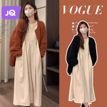 The Jing Kiri Pregnant Womens Dress Suit Autumn Winter Clothing Style Knitted Sweater Jacket Nay Big Code Pregnant Woman Dress Petty