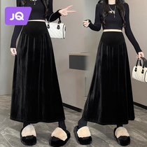 The Jing Kiri Gestational Woman Dress 2023 New Autumn Winter High Waist A Character Tobelly Half Body Dress Trendy Kinder Gold Velvet Long Skirt Woman