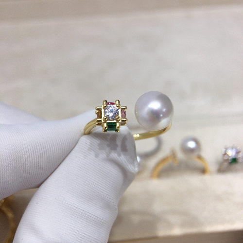 诸暨天然淡水AK珍珠戒指S925纯银正圆强光无瑕开口戒指可调节轻奢 - 图1