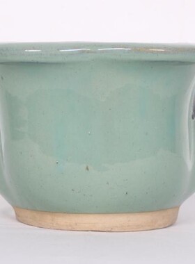 古董漂亮绿釉花盆摆件陶瓷器