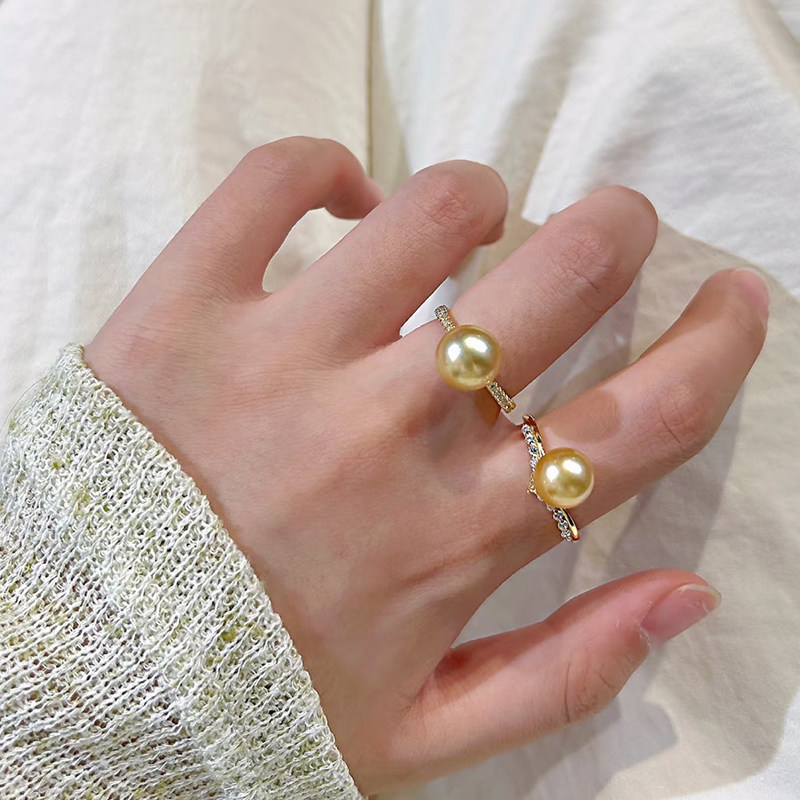 轻奢经典款排戒金珠戒指 浓金色珍珠正圆强光 活口优雅百搭送礼,淘宝优惠券,粉丝福利购,淘宝优惠卷