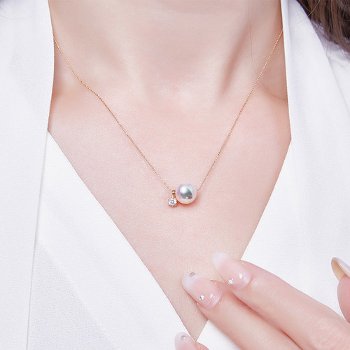 18K金钻石海水珍珠路路通多用款akoya项链豆豆肖邦链带证书强光 - 图0