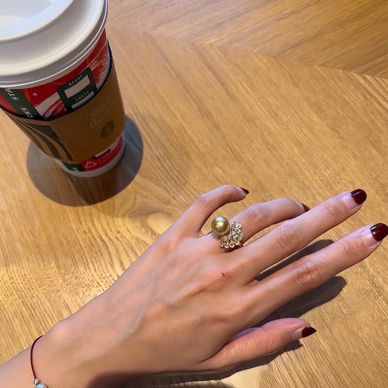 金珍珠孔雀翎戒指正圆强光手饰指环港工进口精工开活口中浓金,淘宝优惠券,粉丝福利购,淘宝优惠卷