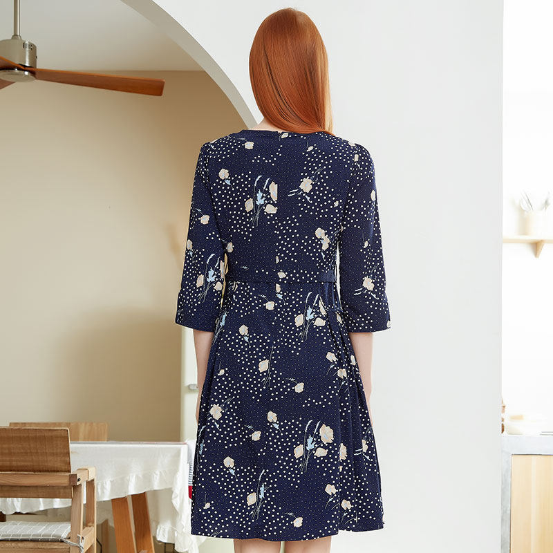 唐朱迪女装商场同款2022春新款印花绑带收腰气质连衣裙t113019