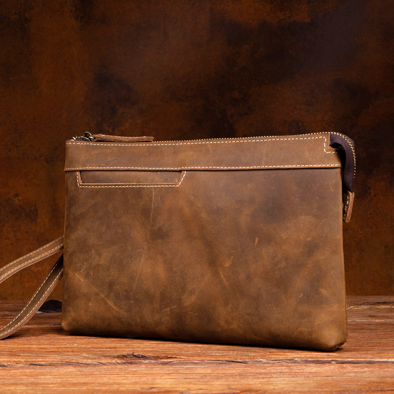慢时光疯马皮商务手拿包文艺复古头层牛皮男士休闲手包轻便零钱包,淘宝优惠券,粉丝福利购,淘宝优惠卷