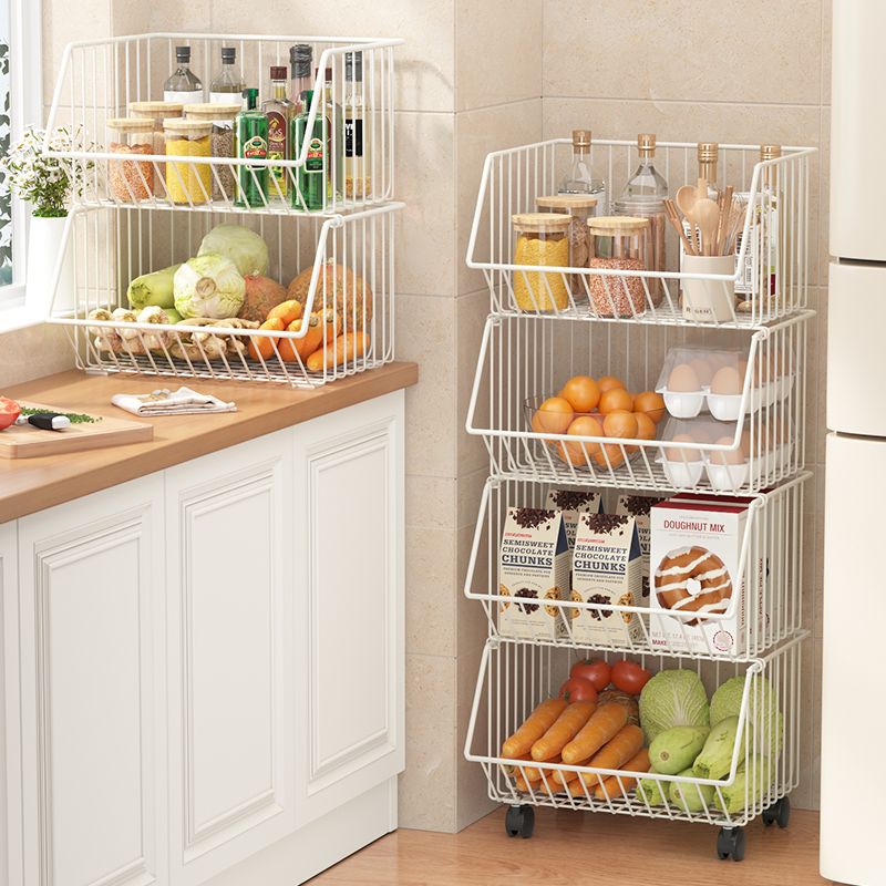 厨房置物架蔬菜篮落地家用多层小推车带轮移动床头零食玩具收纳架 - 图1