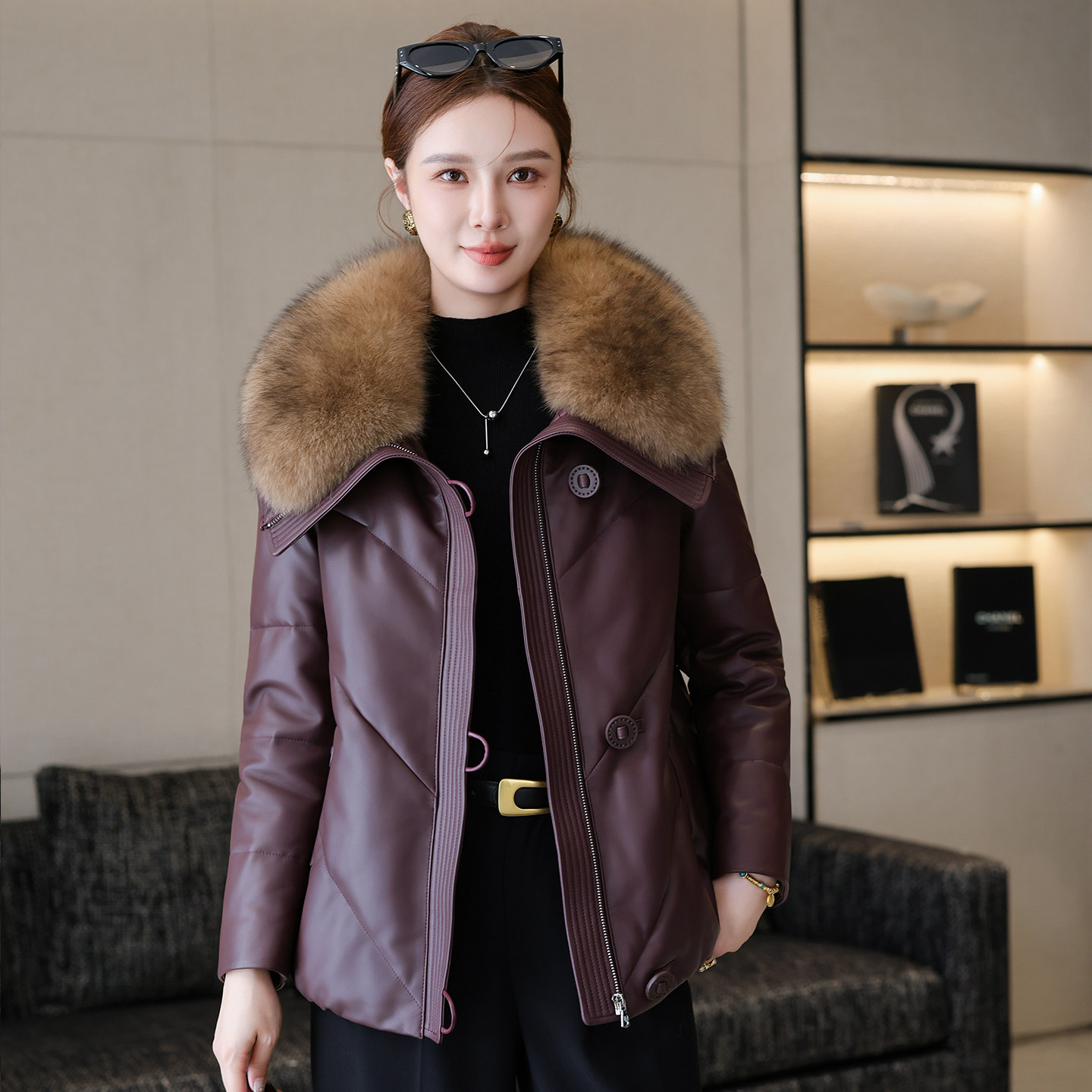 海宁真皮羽绒服女2025冬季新款绵羊皮狐狸毛领皮衣皮草外套短款,淘宝优惠券,粉丝福利购,淘宝优惠卷