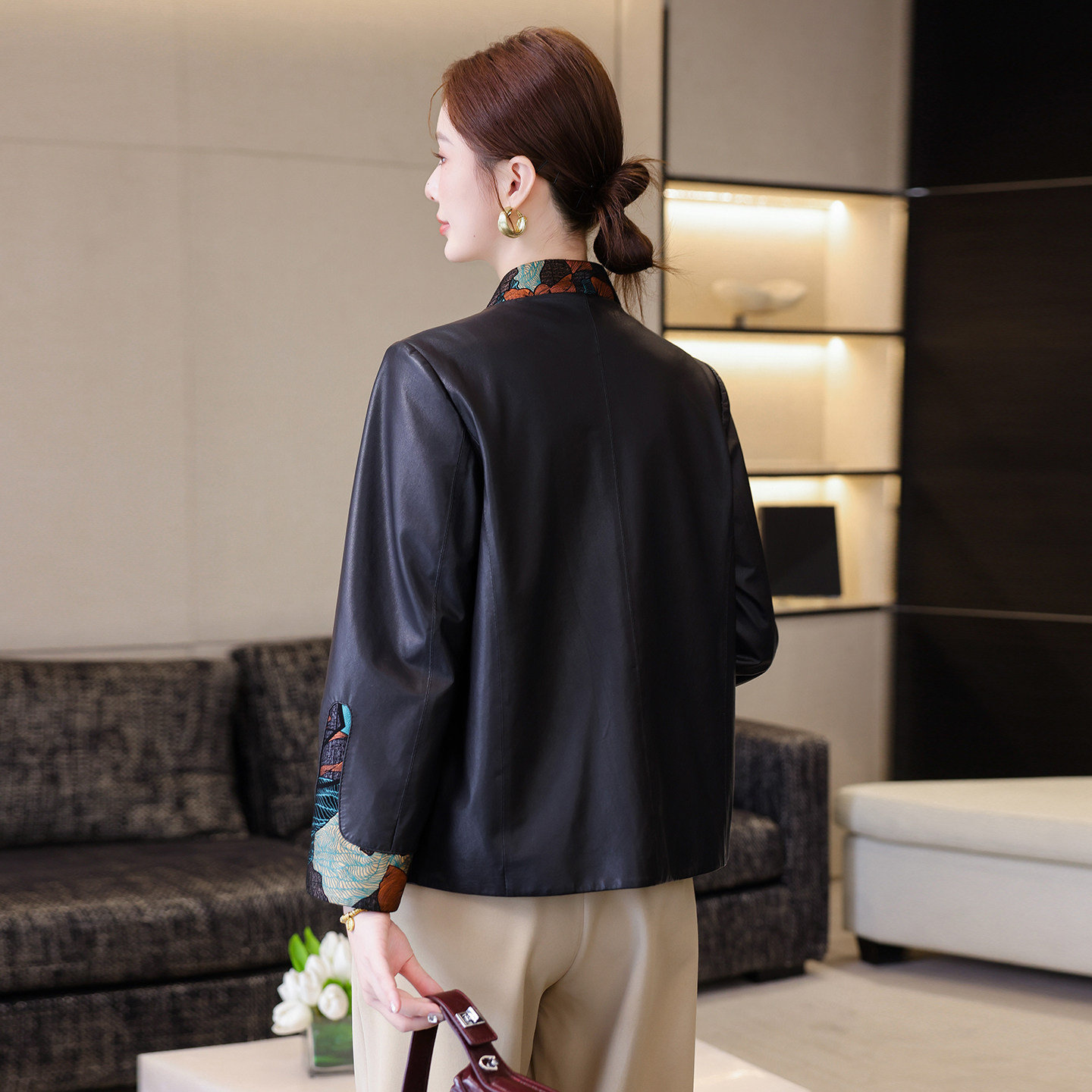 真皮皮衣女短款2025新款春秋花皮拼接休闲高端绵羊皮夹克外套爆款,淘宝优惠券,粉丝福利购,淘宝优惠卷