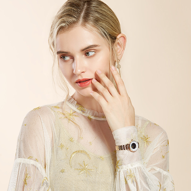 Rarone雷诺女手表时尚简约气质满天星表百搭防水正品月相石英表