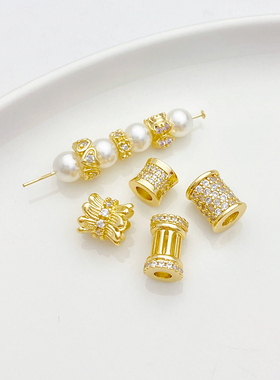 14K包金镶锆花朵爱心隔珠桶珠