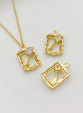 14K包金保色镶锆石星月吊坠